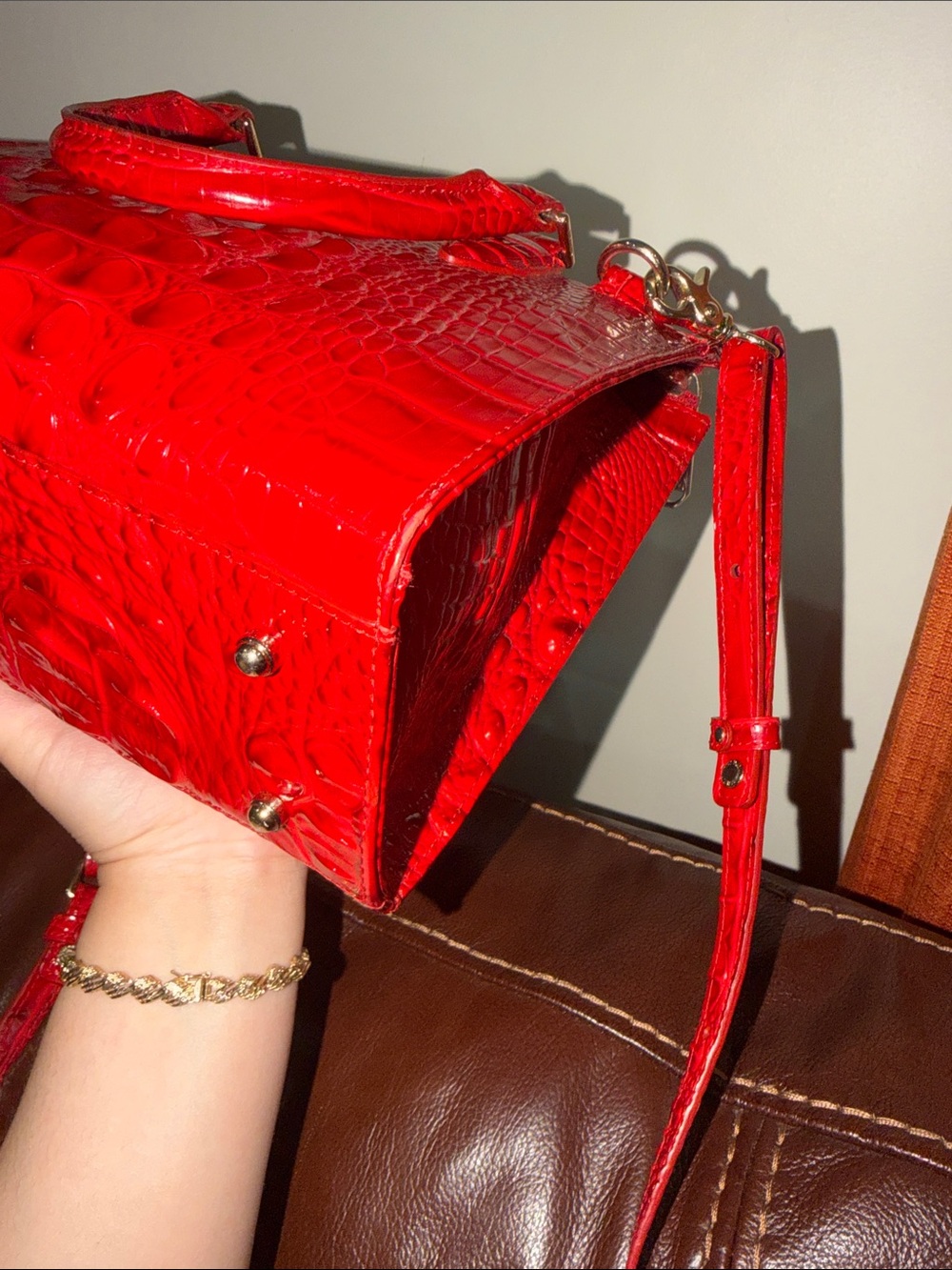 ‼️Brahmin Anywhere Convertible Embossed Red Leather Satchel Crossbody Bag - Picture 8 of 15